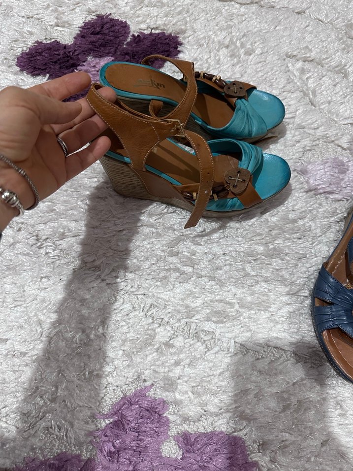 Mavi Süet Bağlamalı Dolgu Topuklu Kadın Ayakkabı - Görsel 3