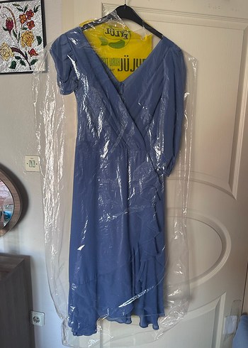 Mavi Drapeli Midi Abiye Elbise - Görsel 3