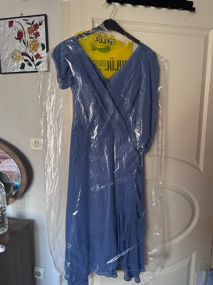 Mavi Drapeli Midi Abiye Elbise - Görsel 2