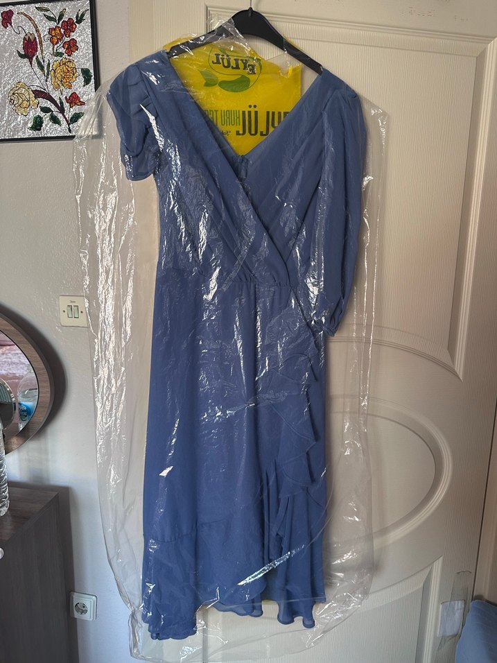 Mavi Drapeli Midi Abiye Elbise - Görsel 3