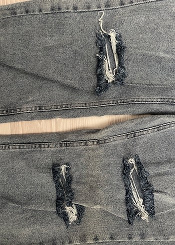 Kadın Gri Yırtık Salaş Kot Pantolon - Görsel 4