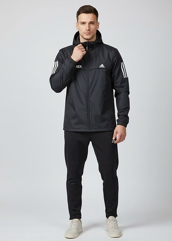 Erkek Siyah Kapüşonlu Rüzgarlık Ceket - Görsel 3