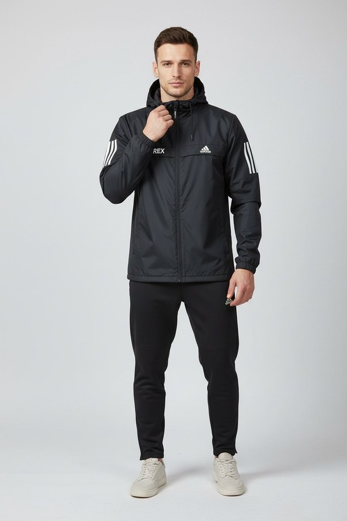 Erkek Siyah Kapüşonlu Rüzgarlık Ceket - Görsel 3