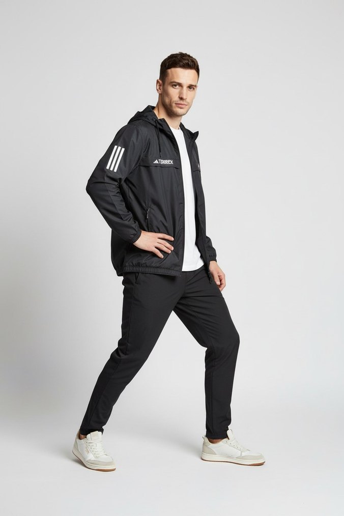 Erkek Siyah Kapüşonlu Rüzgarlık Ceket - Görsel 2