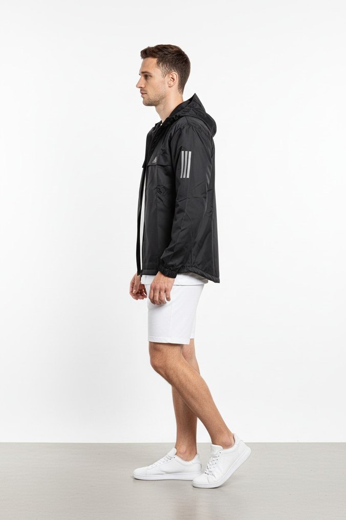 Erkek Siyah Kapüşonlu Rüzgarlık Ceket - Görsel 5