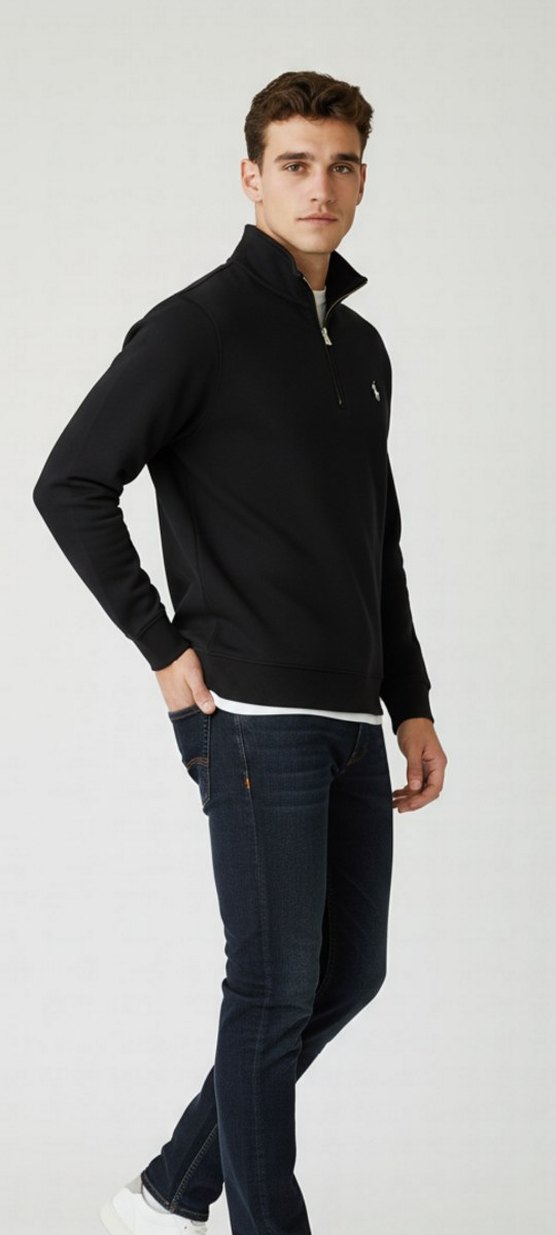 Erkek Siyah Fermuarlı Yarım Balıkçı Sweatshirt - Görsel 2