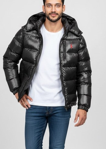 Siyah Kapüşonlu Fermuarlı Erkek Mont - Görsel 2