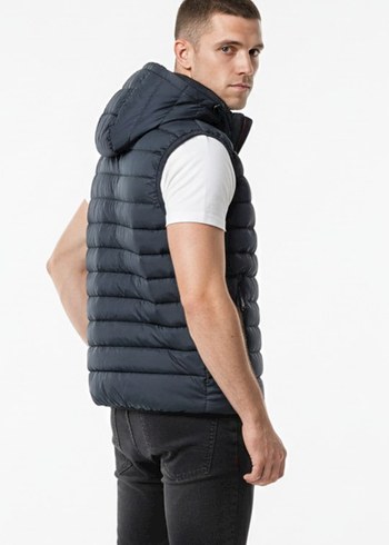 Erkek Lacivert Kapüşonlu Fermuarlı Yelek - Görsel 3