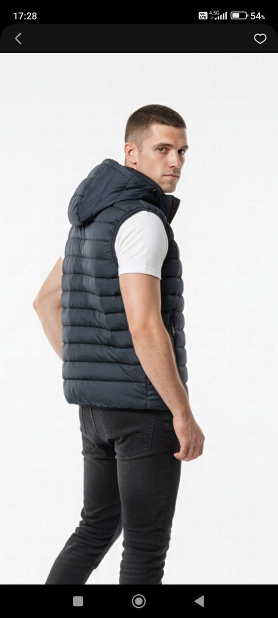 Erkek Lacivert Kapüşonlu Fermuarlı Yelek - Görsel 3