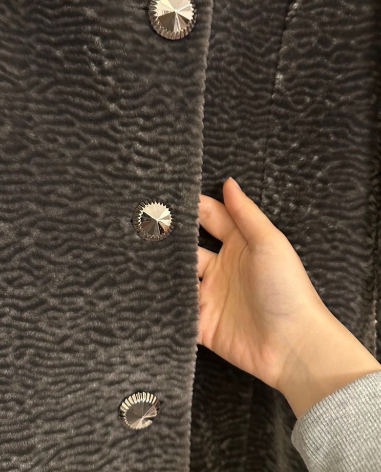 Düğmeli Gri Kadın Uzun Klasik Kaban - Görsel 3