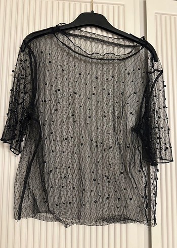 Siyah Dantel Transparan Kadın Bluz - Görsel 2