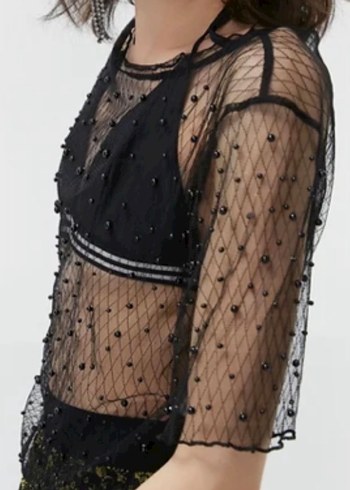 Siyah Dantel Transparan Kadın Bluz - Görsel 4