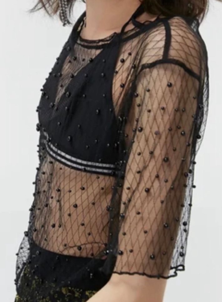 Siyah Dantel Transparan Kadın Bluz - Görsel 4