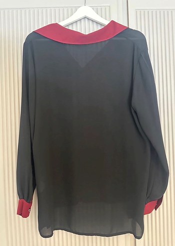 Saraçoğlu Bordo Siyah V Yaka Düğmeli Kadın Gömlek - Görsel 3