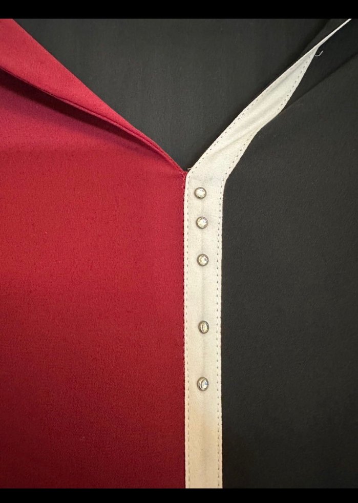Saraçoğlu Bordo Siyah V Yaka Düğmeli Kadın Gömlek - Görsel 2