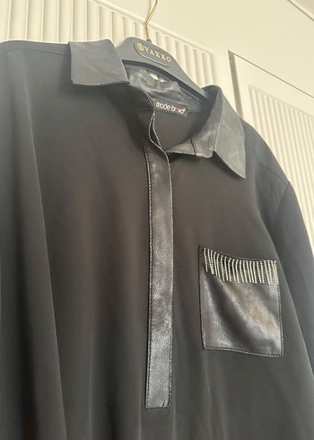 Modebravo Deri Detaylı Siyah Uzun Kollu Gömlek - Görsel 2