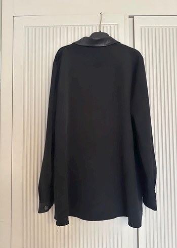 Modebravo Deri Detaylı Siyah Uzun Kollu Gömlek - Görsel 3