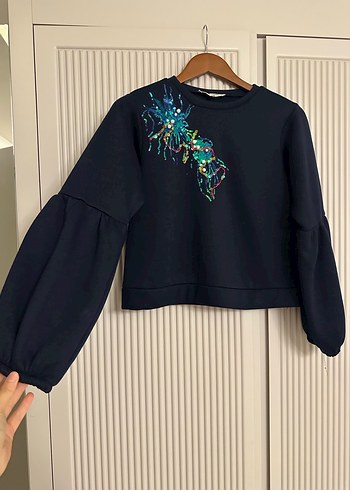 Renkli İşlemeli Boncuk Detaylı Oversize Sweatshirt - Görsel 5
