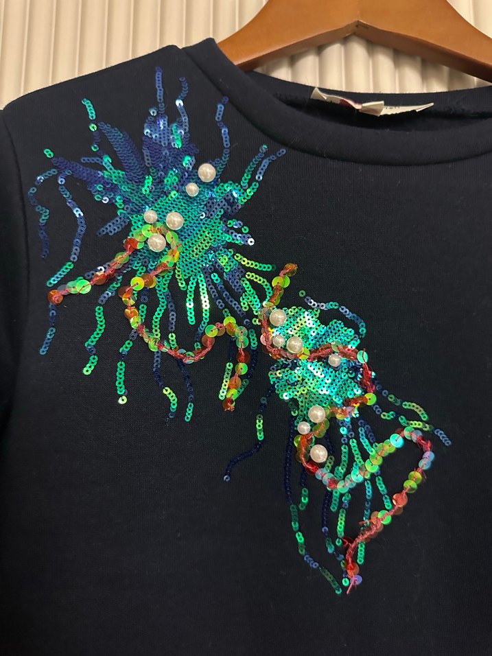 Renkli İşlemeli Boncuk Detaylı Oversize Sweatshirt - Görsel 4