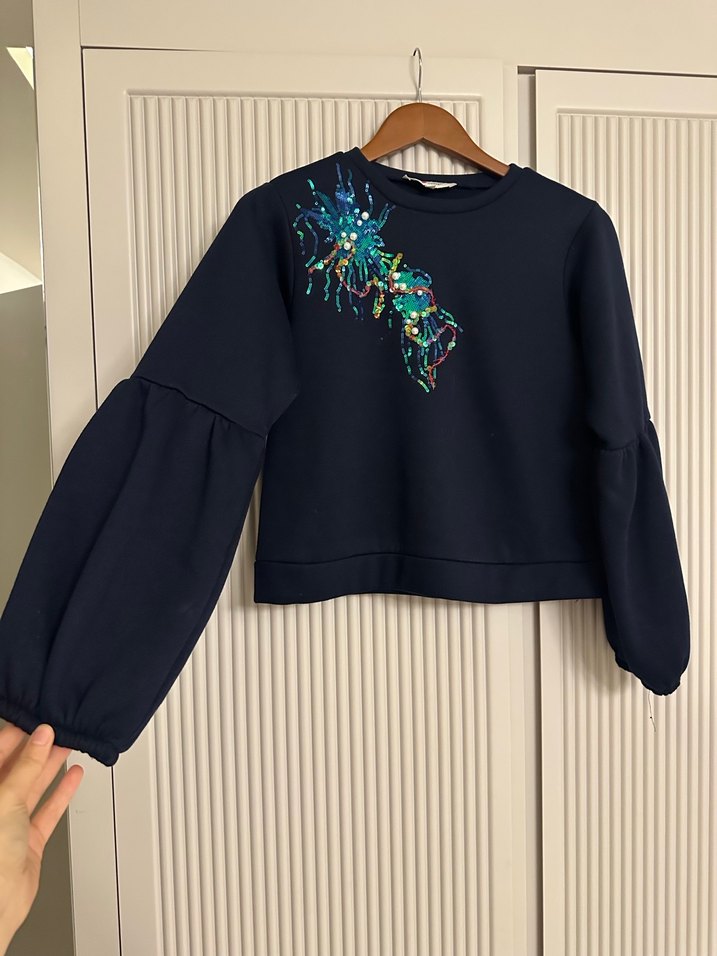 Renkli İşlemeli Boncuk Detaylı Oversize Sweatshirt - Görsel 5