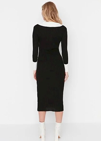 Siyah V Yaka Triko Ofis Elbisesi - Görsel 2