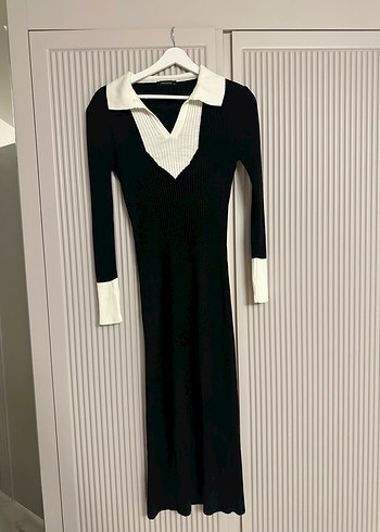 Siyah V Yaka Triko Ofis Elbisesi - Görsel 3