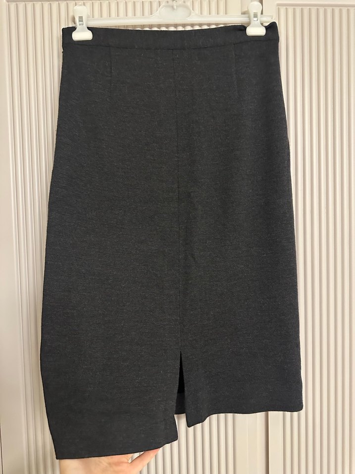 Gri Midi triko Mısırlı Kalem Etek - Görsel 2