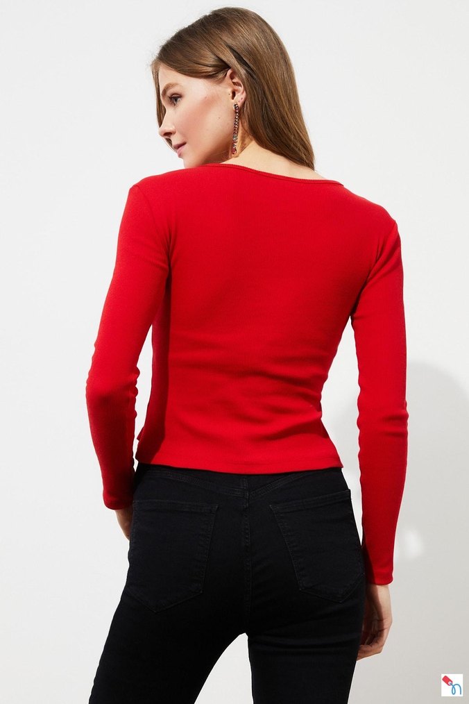 Kırmızı triko kazak - Görsel 2