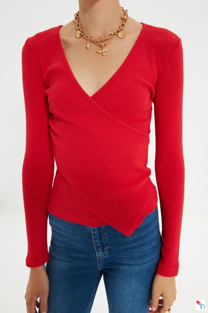 Kırmızı triko kazak - Görsel 3