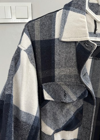 Lacivert Kareli Düğmeli Kadın Gömlek - Görsel 3