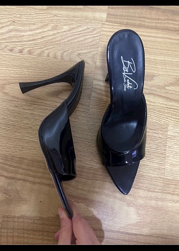 Siyah Rugan Tokalı Stiletto ince  Topuklu Kadın Ayakkabı - Görsel 7