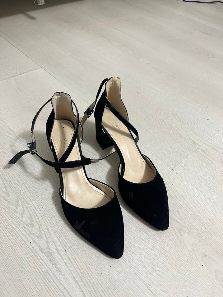 Siyah süet Tokalı Topuklu Kadın Ayakkabı - Görsel 2