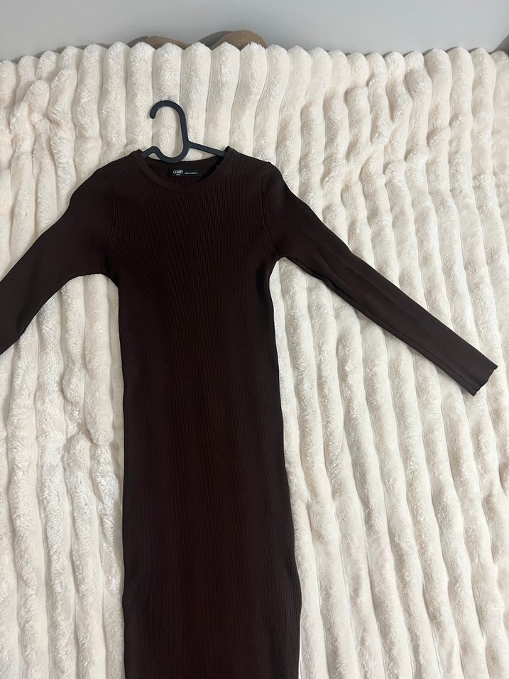 Kahverengi Uzun Kollu  Elbise - Görsel 2