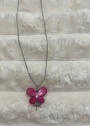Pembe kelebek kolye - Görsel 2