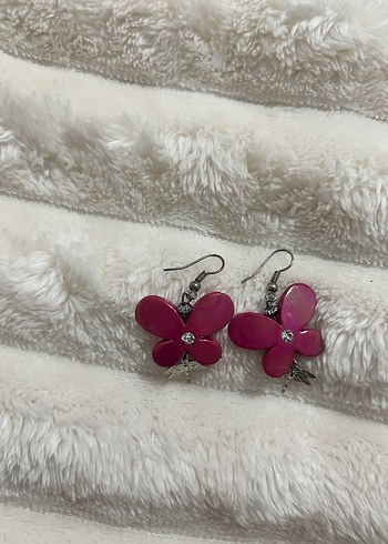Pembe kelebek kolye küpe seti - Görsel 4