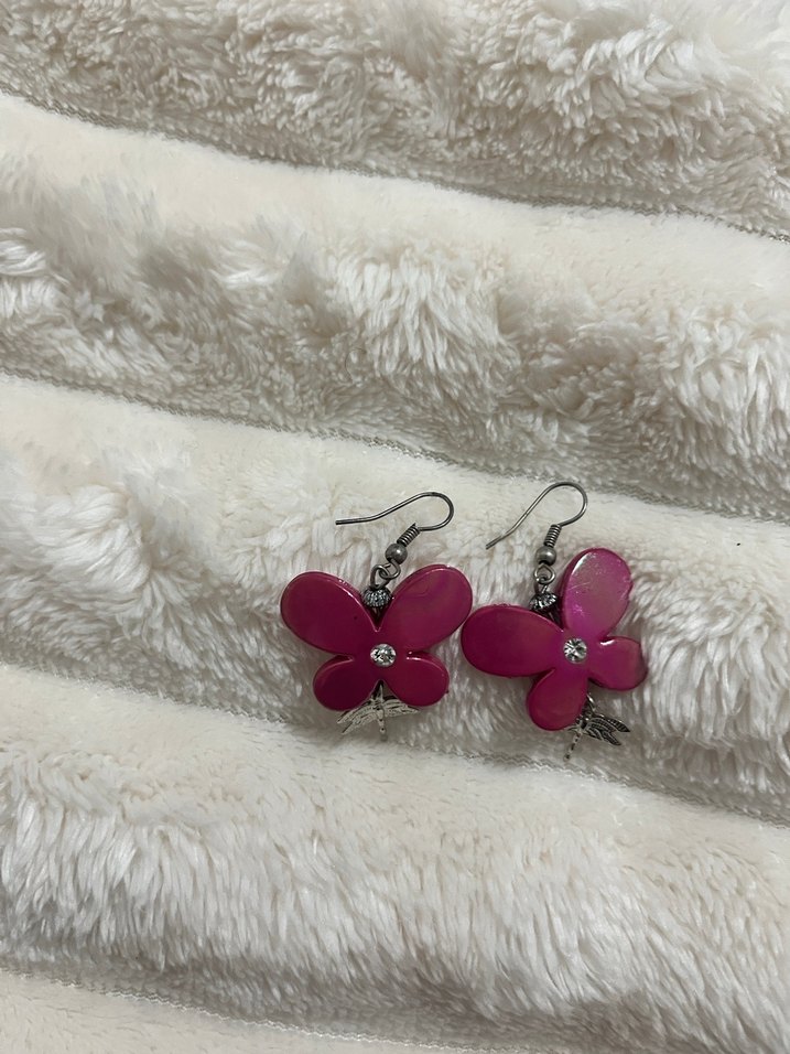 Pembe kelebek kolye küpe seti - Görsel 4