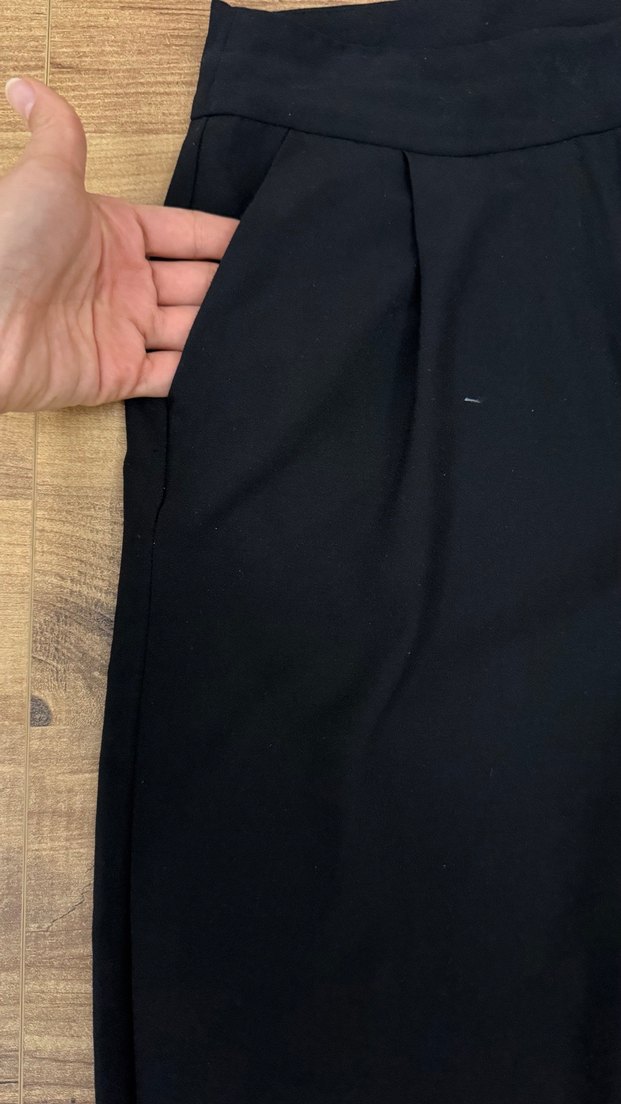 Siyah Kadın Siyah Uzun Pantolon Detaylı - Görsel 2