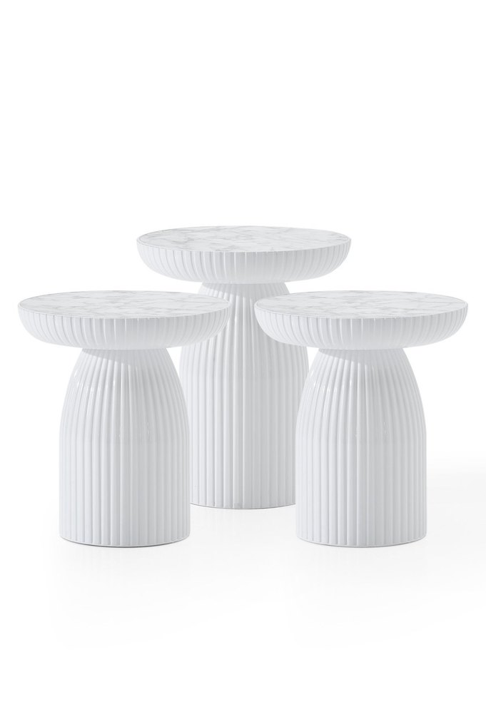 3' lü Orta Sehpa Bohem Tarz Beyaz - Görsel 4