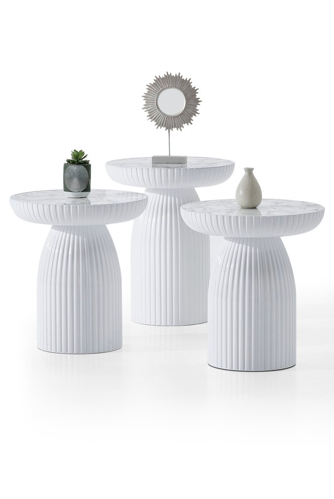 3' lü Orta Sehpa Bohem Tarz Beyaz - Görsel 3