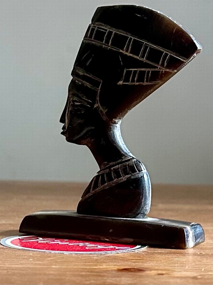 Vintage nefertiti figürü gerçek bufalo boynuzu - Görsel 4