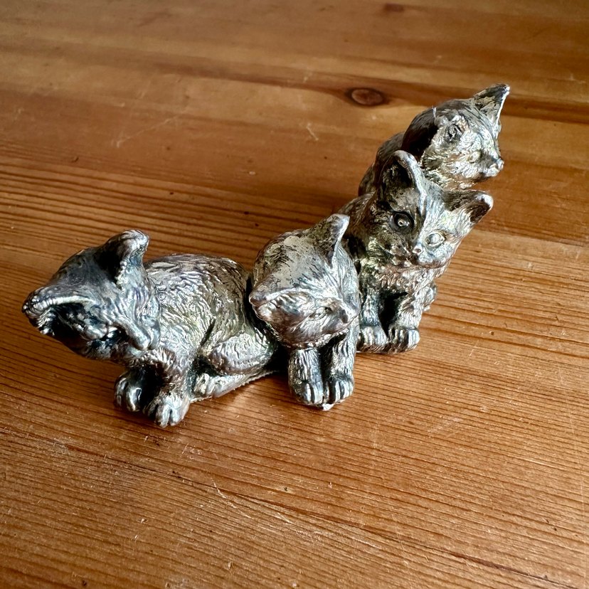 Vintage gümüş kaplama kediler Biblosu - Görsel 4