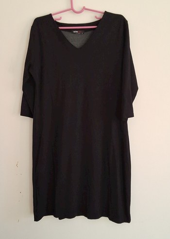 Siyah V Yaka Midi Kadın Elbise Triko - Görsel 3