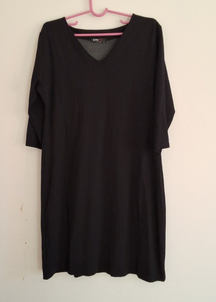 Siyah V Yaka Midi Kadın Elbise Triko - Görsel 3