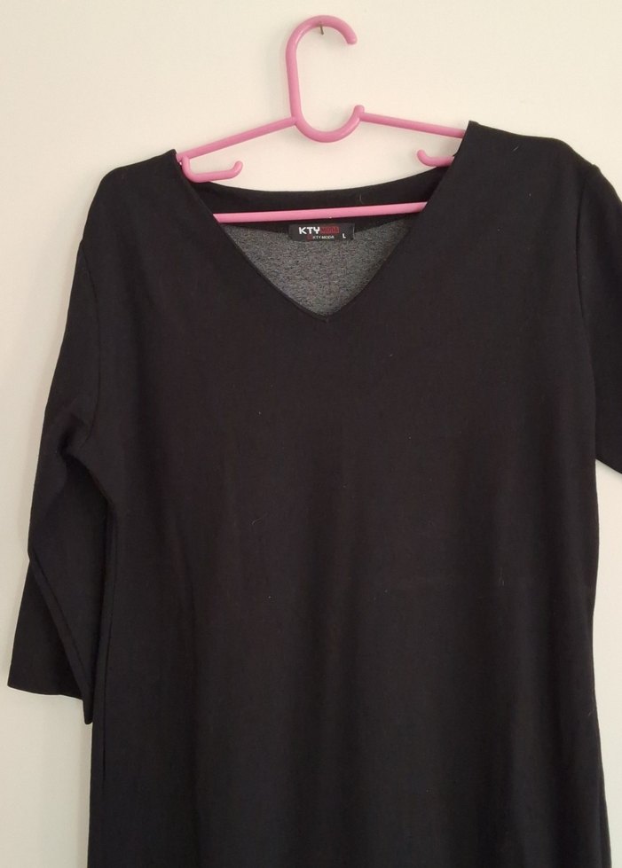 Siyah V Yaka Midi Kadın Elbise Triko - Görsel 2