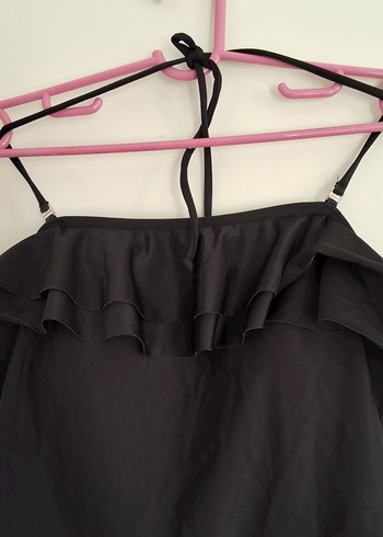 Siyah Fırfırlı Askılı Kadın Mayo - Görsel 2