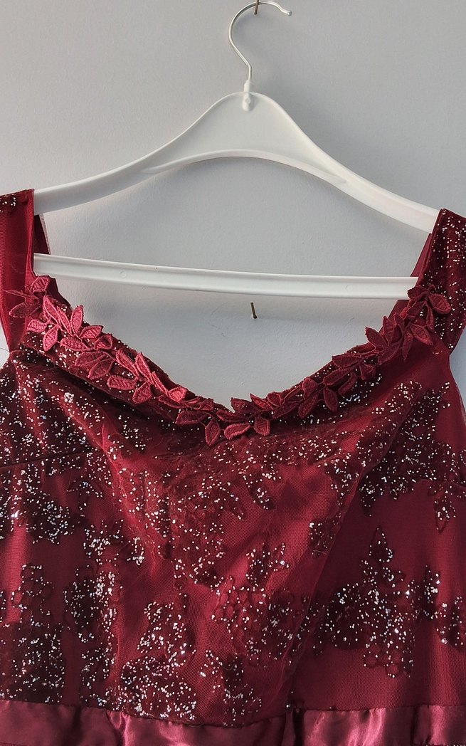 Bordo Tül  İşlemeli Uzun Abiye Elbise - Görsel 3