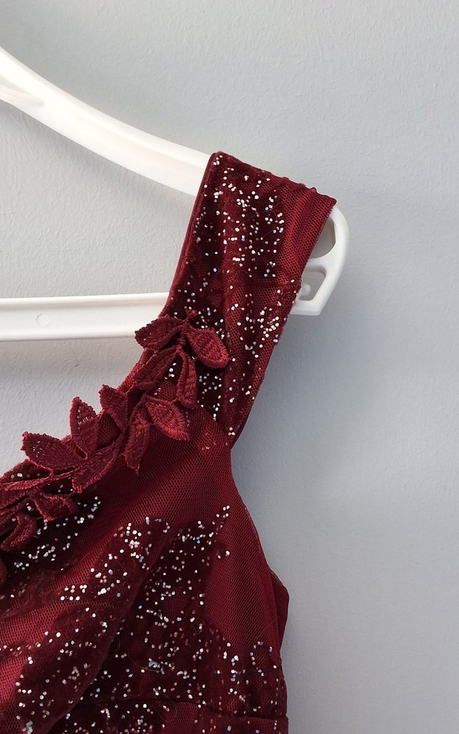 Bordo Tül  İşlemeli Uzun Abiye Elbise - Görsel 4