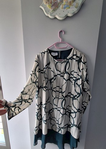 Uzun Kollu Zincir Desenli Yuvarlak yaka tunik - Görsel 2