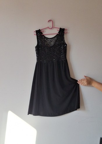 Siyah Payetli V Yaka Midi Abiye Elbise - Görsel 6