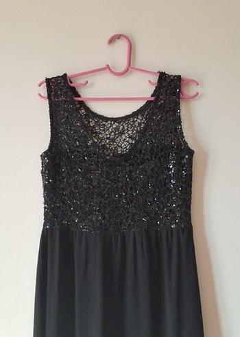 Siyah Payetli V Yaka Midi Abiye Elbise - Görsel 2